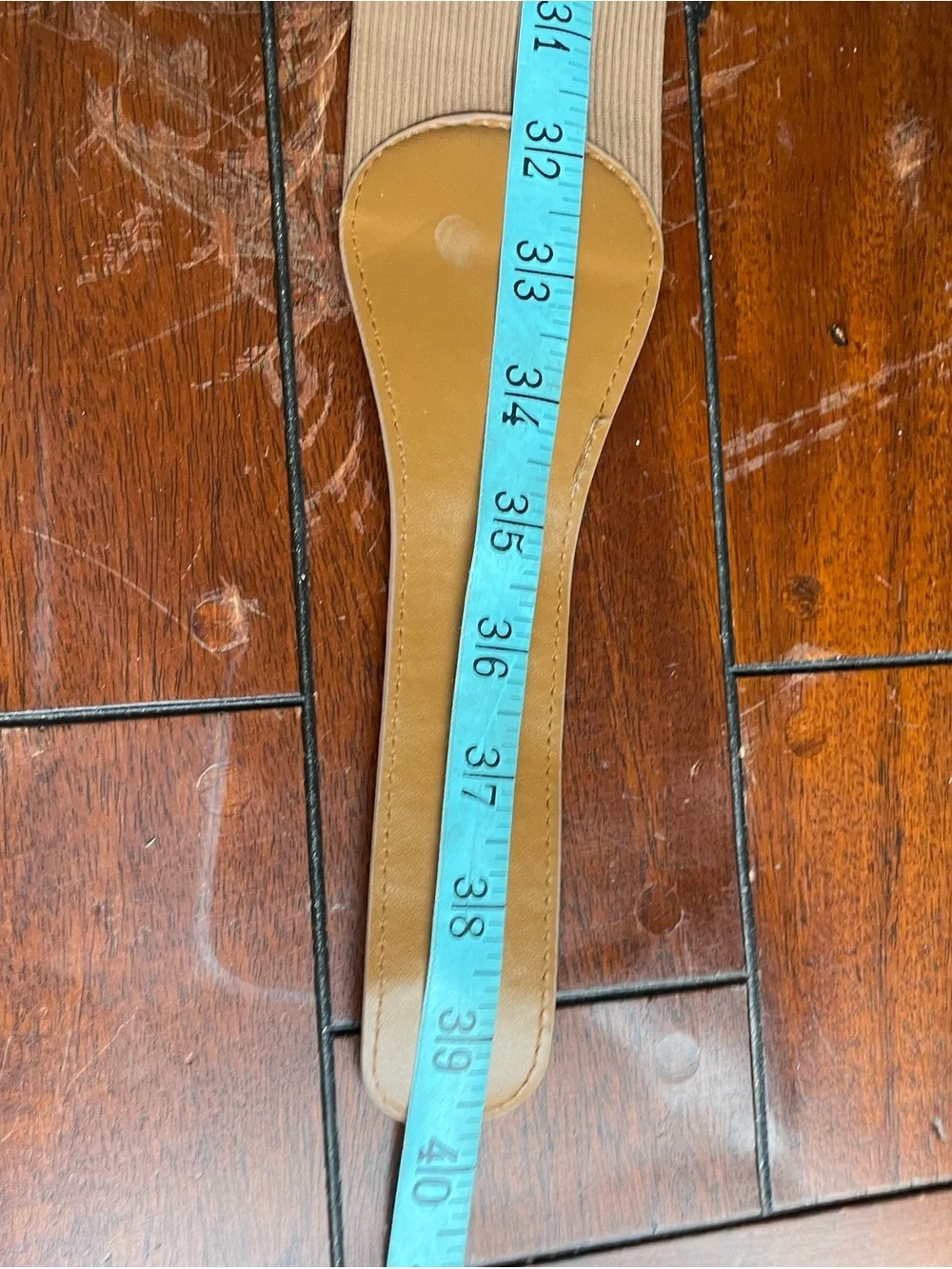 Wide Tan Elastic Waist Belt with Buckle